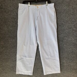 IZOD Mens 36x30 Seersucker‎ Pants Blue White Striped Cropped Casual Summer